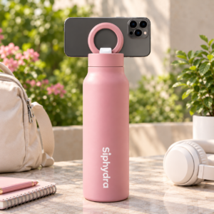 water bottle with mobile stand pink