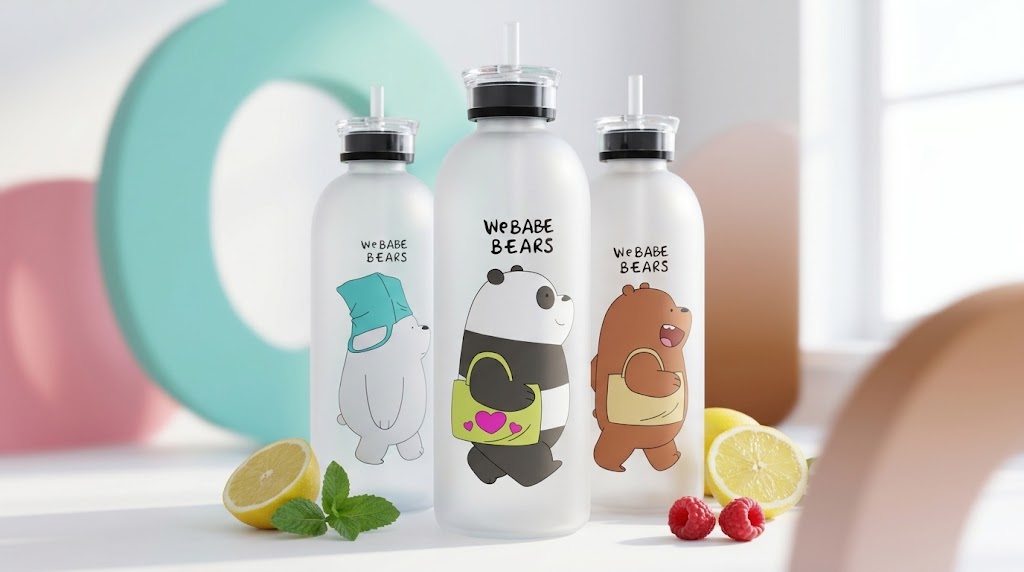 glass water bottle with straw